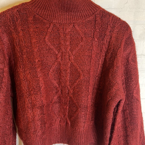 Vigoss Burgundy Mock Neck Cable Knit Cropped Sweater - Picture 5 of 9